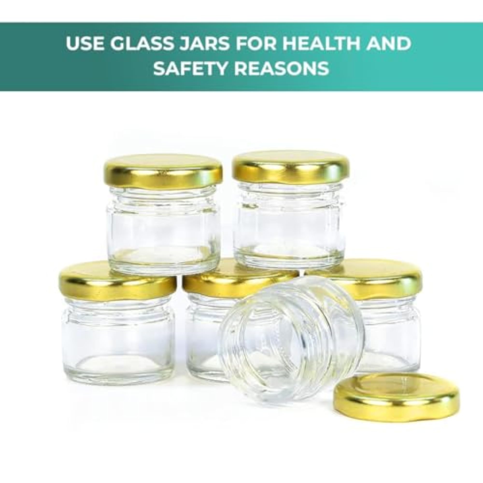Small Glass Jar with Golden Airtight Lid, Pack of 3